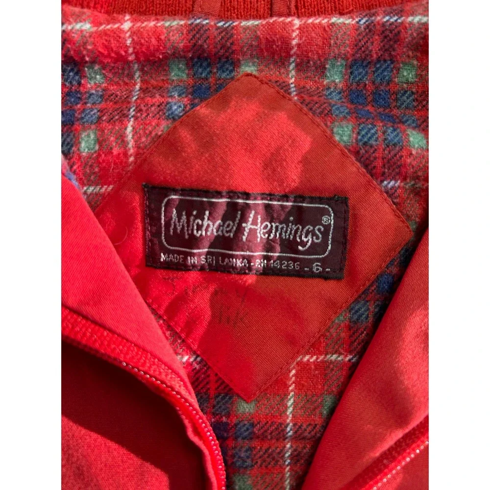 Vintage Michael Hemings Kids Red Harrington Jacket Plaid Lined Bomber Size 6
